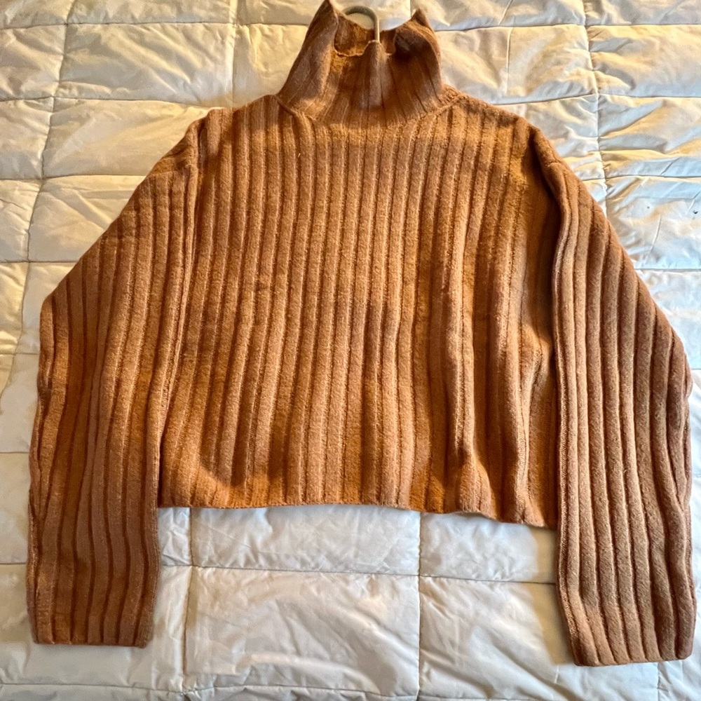 NWT Open Edit Camel colored ribbed mock neck sweater. Women’s size medium. - Picture 1 of 7